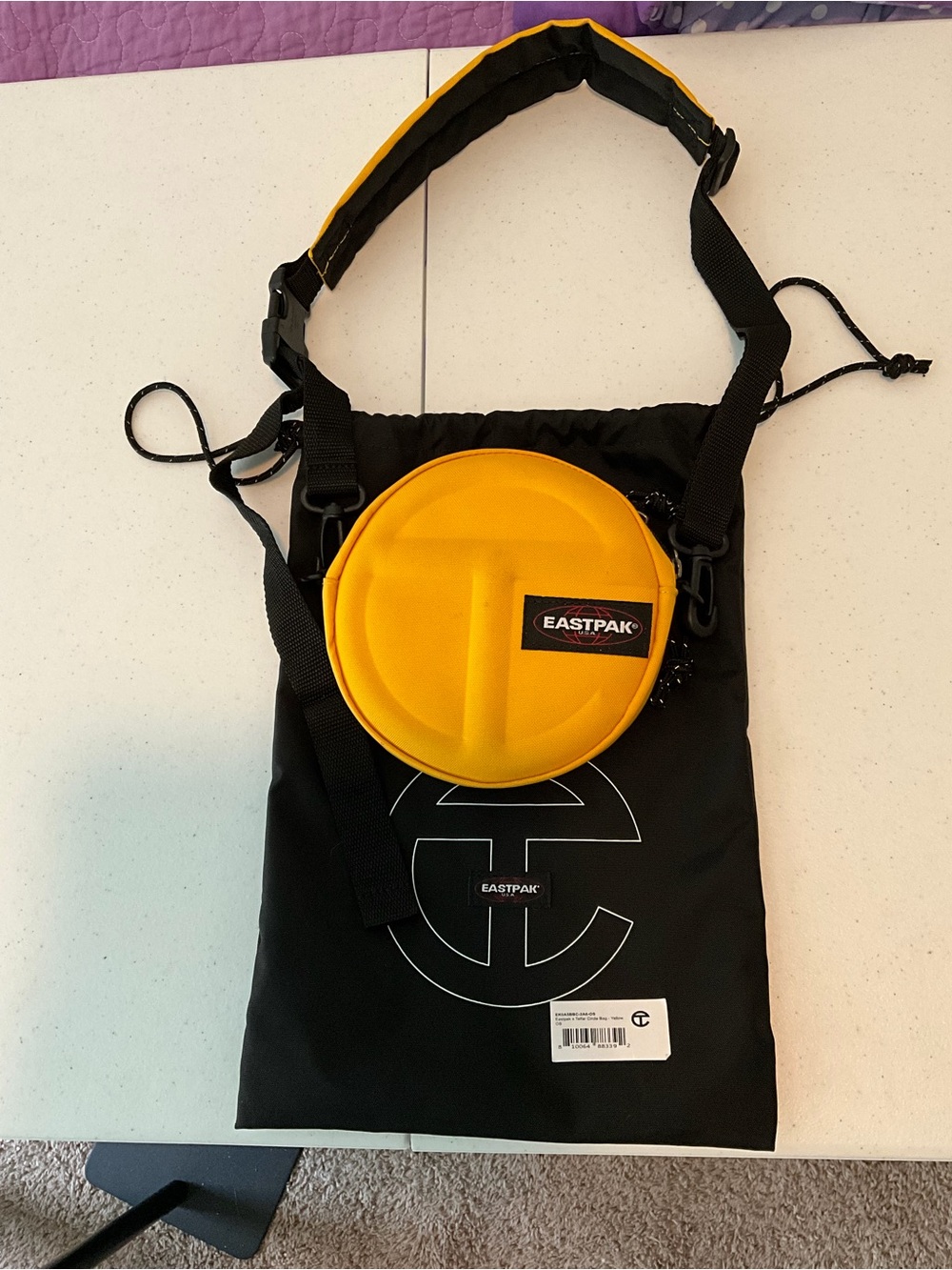 Telfar Black Tote with Yellow Round Pouch